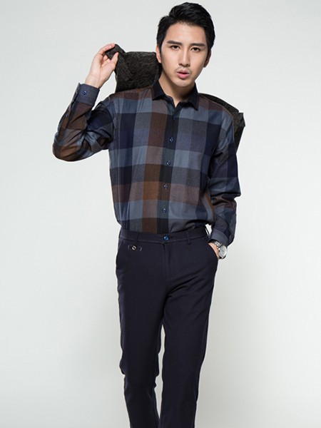 韩宇来男装2021秋冬季藏蓝色衬衫