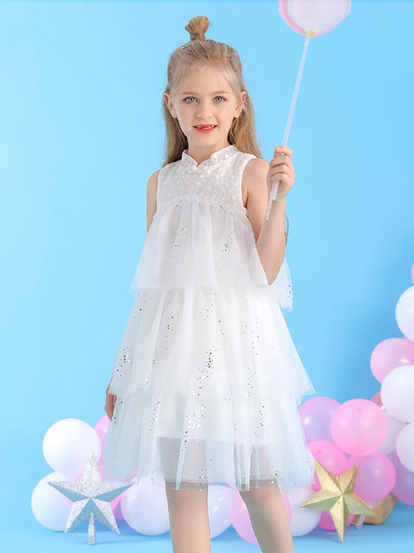 妞宝童装2022春夏季白色连衣裙