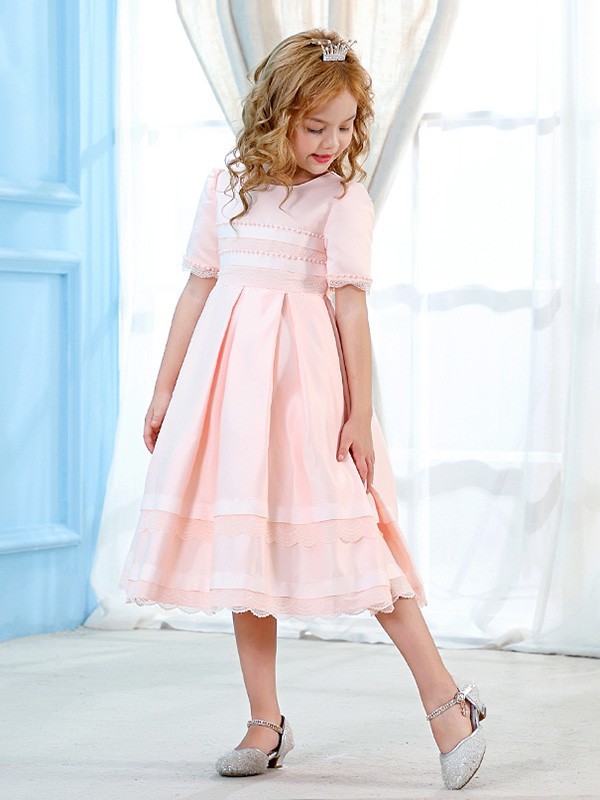 妞宝童装2022春夏季粉色连衣裙