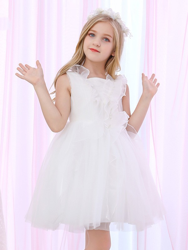 妞宝童装2022春夏季白色连衣裙