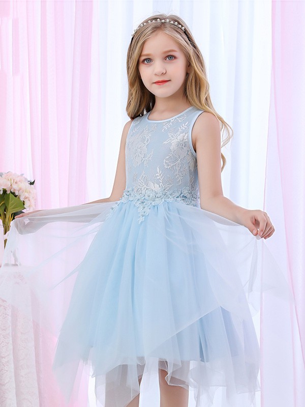 妞宝童装2022春夏季蓝色连衣裙