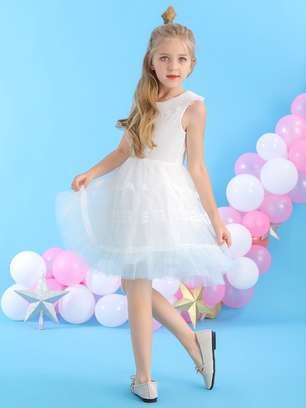 妞宝童装2022春夏季白色连衣裙