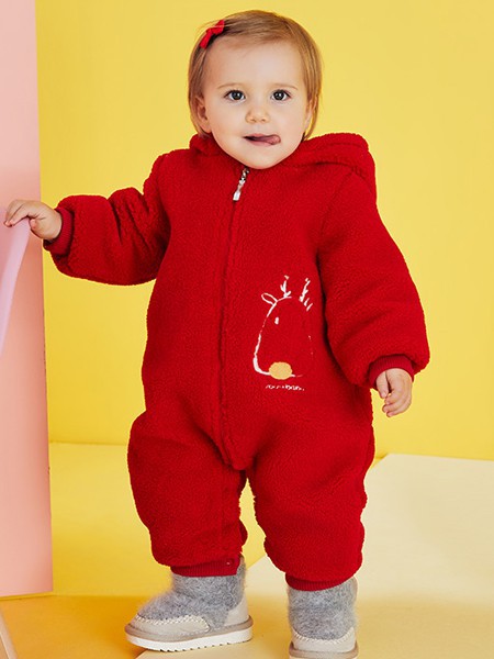 好孩子童装2021秋冬季酒红色连体衣