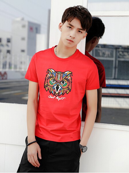 99CM男装2022春夏季红色T恤