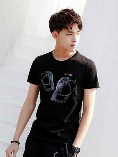 99CM男装2022春夏季黑色T恤