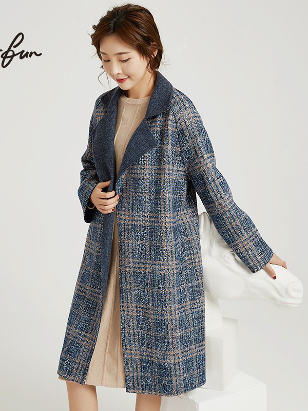 名媛坊女装2021秋冬季蓝色大衣