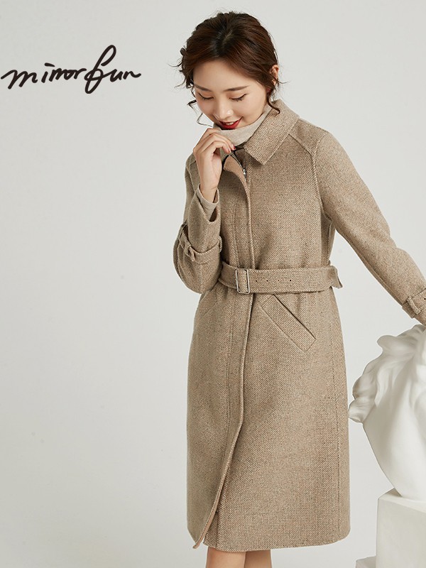 名媛坊女装2021秋冬季棕色大衣