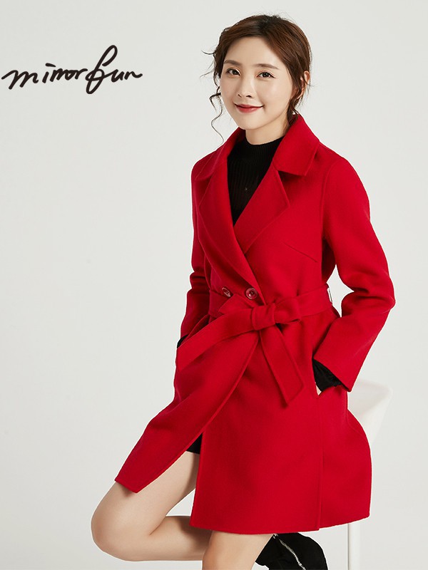 名媛坊女装2021秋冬季红色大衣