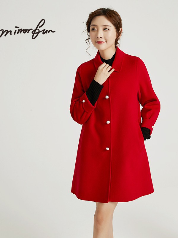 名媛坊女装2021秋冬季红色大衣