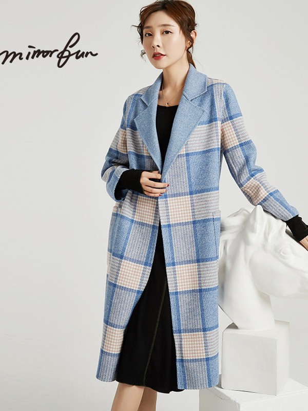 名媛坊女装2021秋冬季蓝色大衣