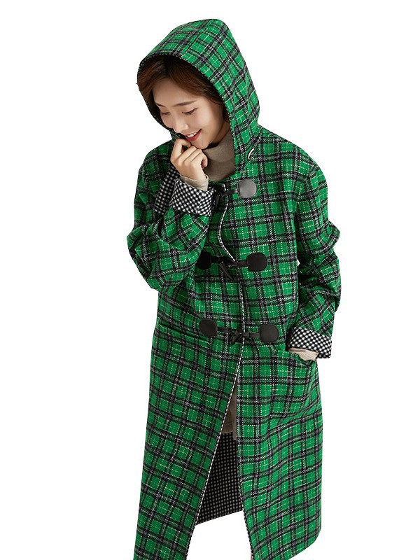 名媛坊女装2021秋冬季绿色大衣