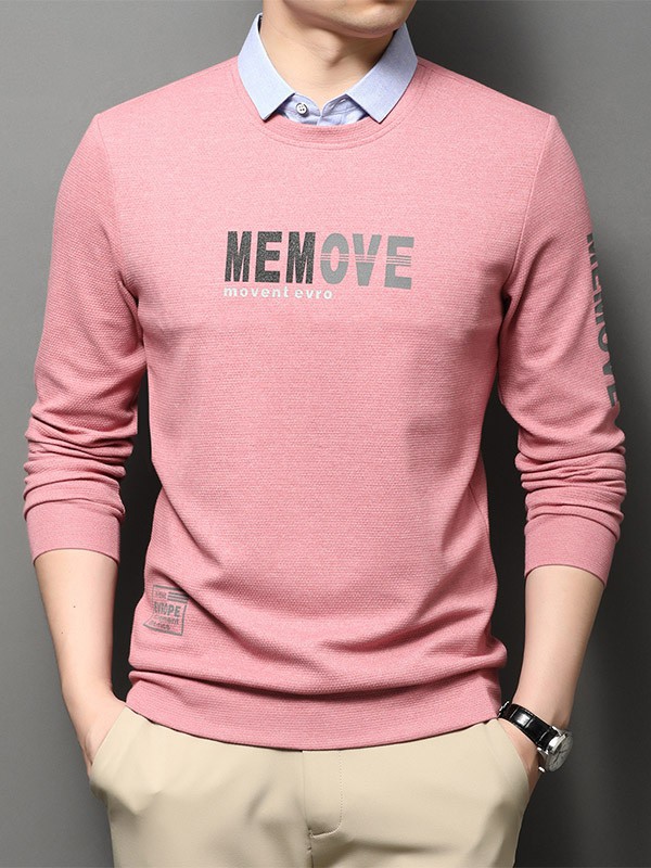 巴贝男装2021秋冬季粉色T恤