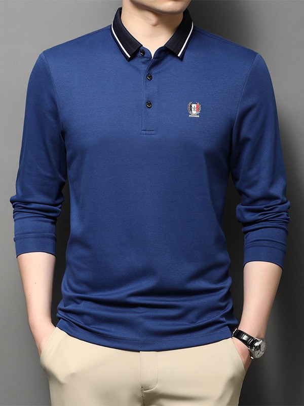 巴贝男装2021秋冬季藏蓝色polo衫