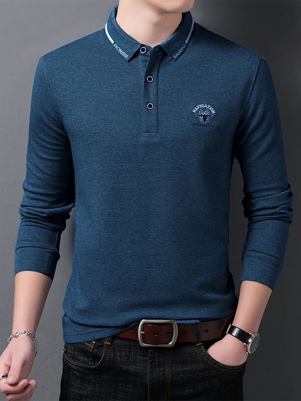 巴贝男装2021秋冬季藏蓝色polo衫