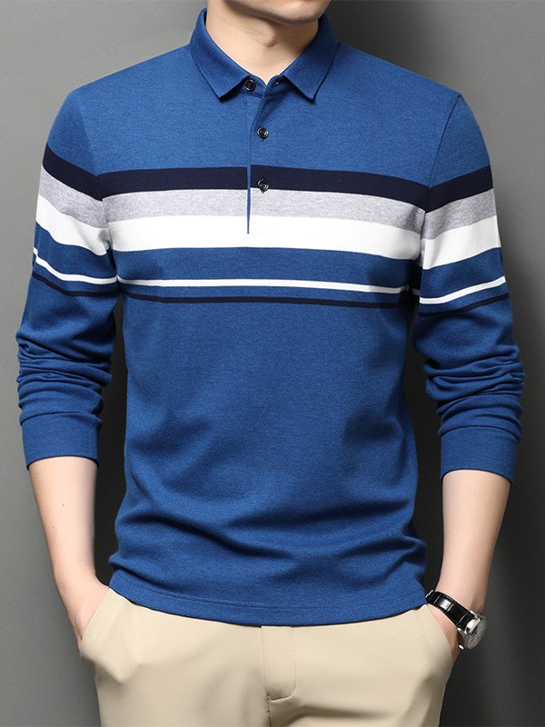 巴贝男装2021秋冬季蓝色polo衫