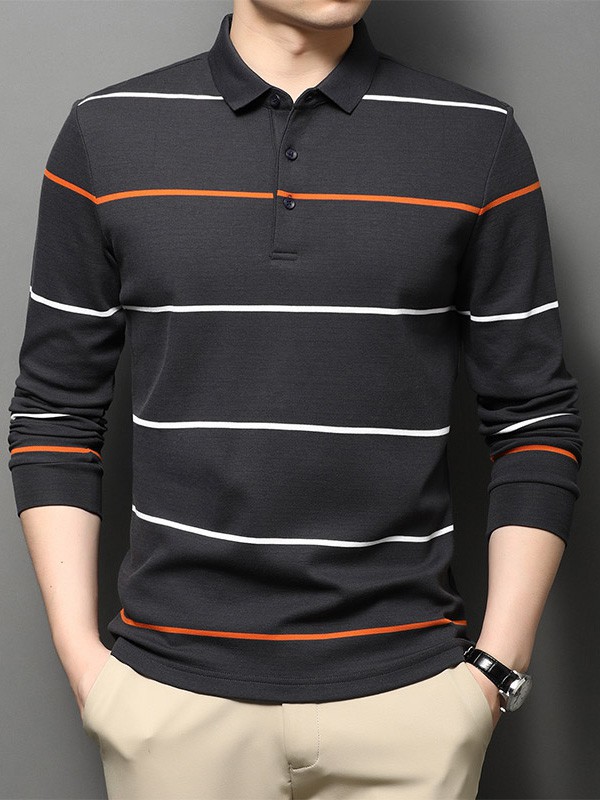 巴贝男装2021秋冬季黑色polo衫