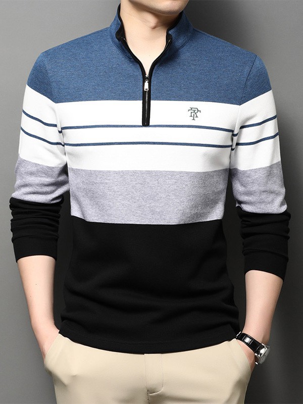 巴贝男装2021秋冬季拼色polo衫