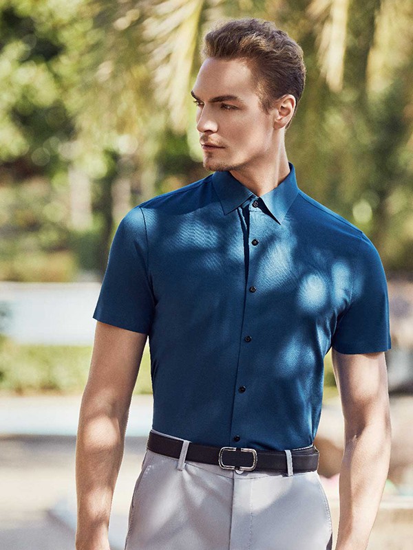 Jefulei男装2022春夏季藏蓝色衬衫