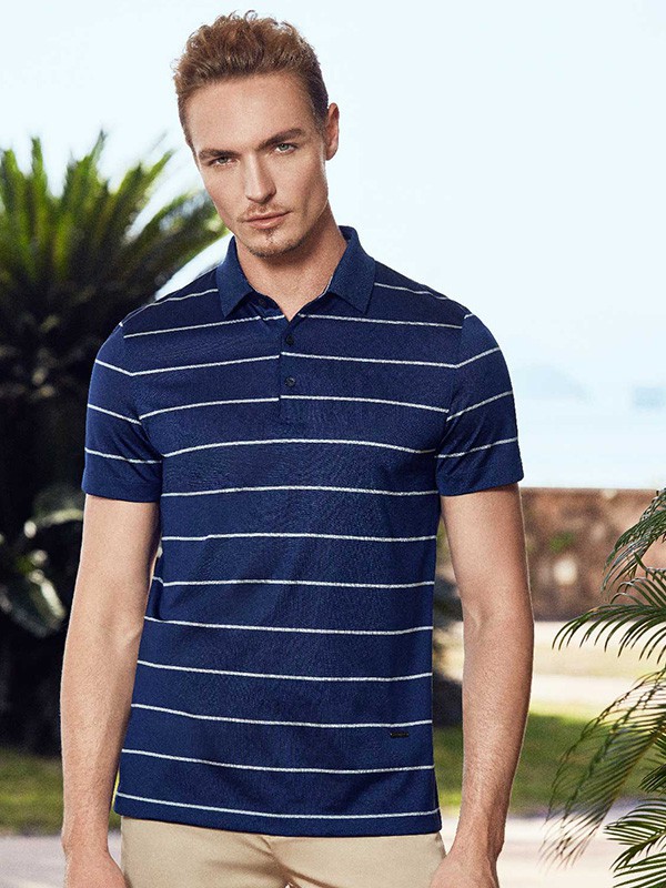 Jefulei男装2022春夏季藏蓝色polo衫