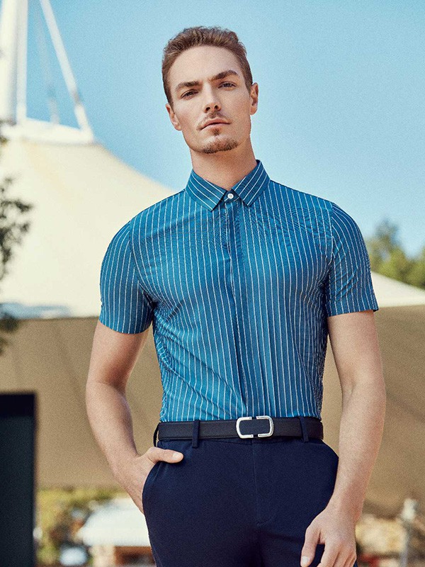 Jefulei男装2022春夏季蓝色衬衫