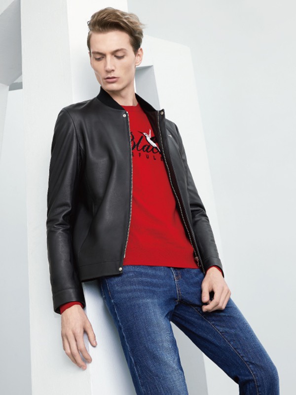 Jefulei男装2022春夏季红色T恤