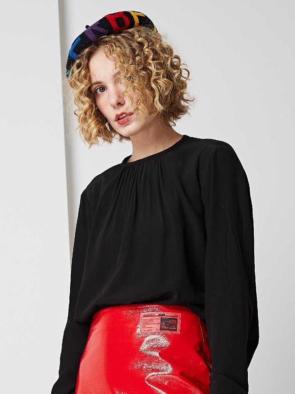 帛卡袖女装2022春夏季黑色雪纺衫