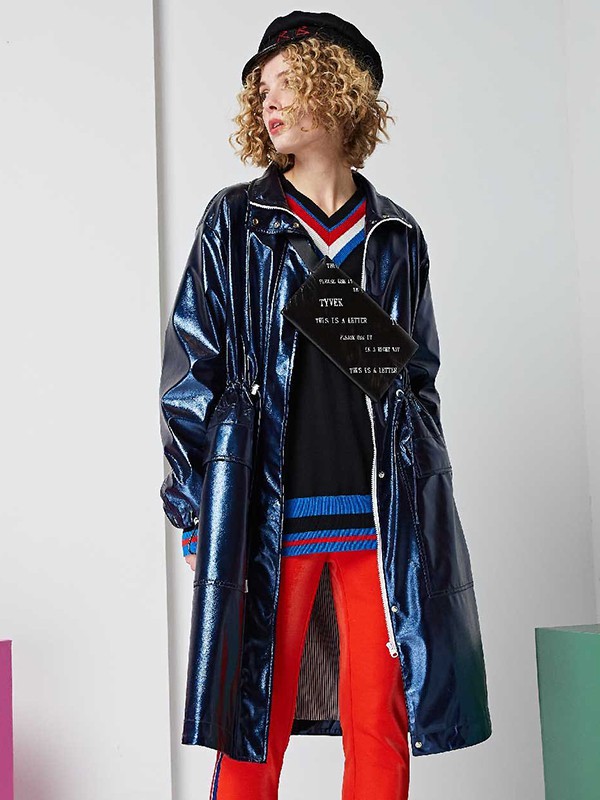 帛卡袖女装2022春夏季藏蓝色外套