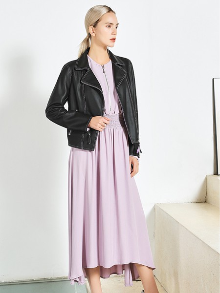 JAC女装2022春夏季紫色连衣裙