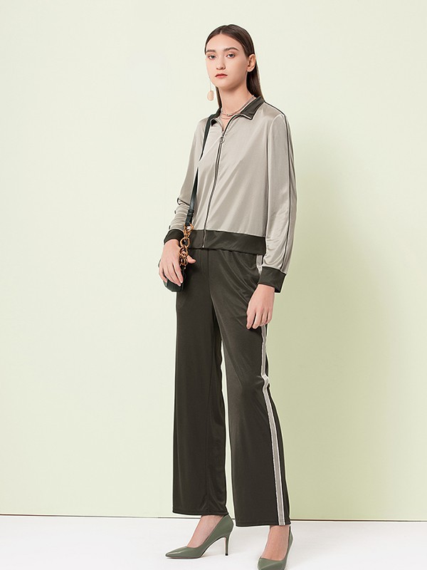 IVYKKI女装2022春夏季军绿色阔腿裤