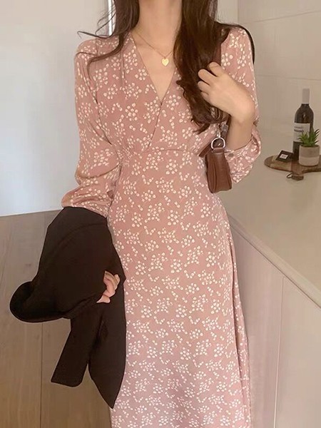 雅奴天使2022春夏季粉色连衣裙