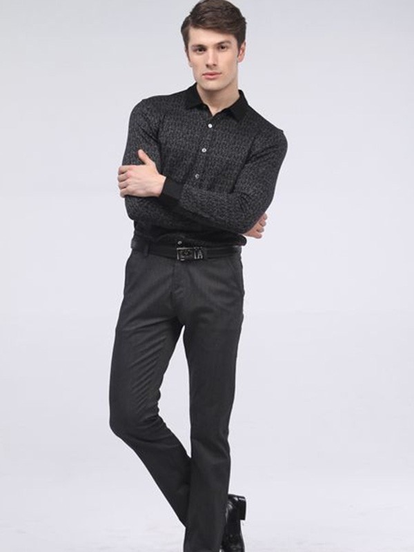 侨蒙男装2021秋冬季黑色衬衫