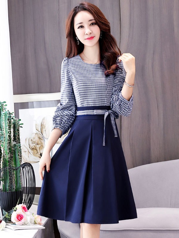 丽歌2022春夏季拼色连衣裙