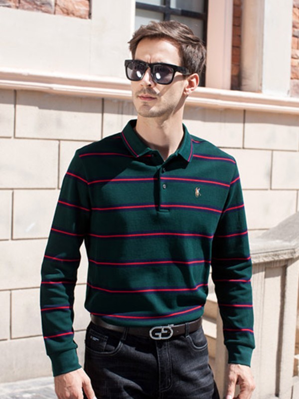 邦迪斯顿男装2021秋冬季绿色polo衫