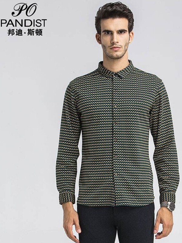 邦迪斯顿男装2021秋冬季绿色衬衫