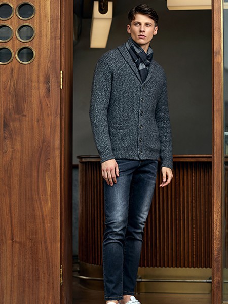 卡莱米路男装2021秋冬季藏蓝色长裤