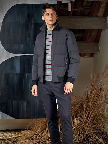 卡莱米路男装2021秋冬季灰色棉服