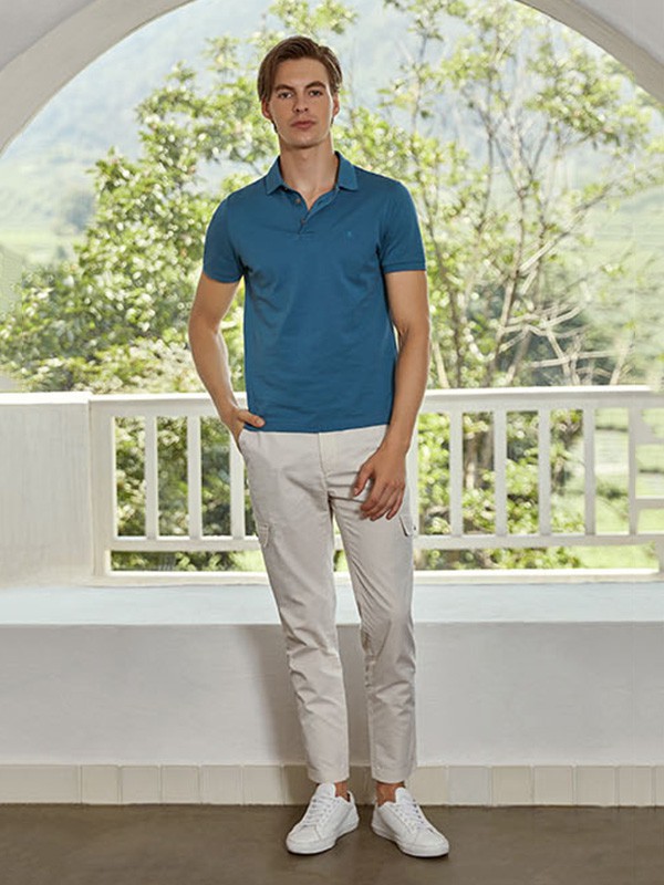 卡莱米路男装2022春夏季蓝色polo衫