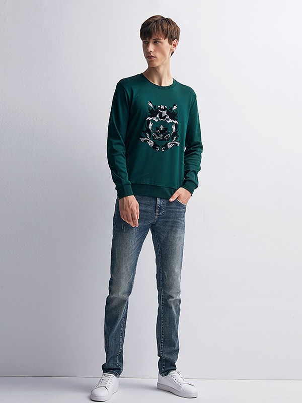 LOYOU2021秋冬季墨绿色T恤