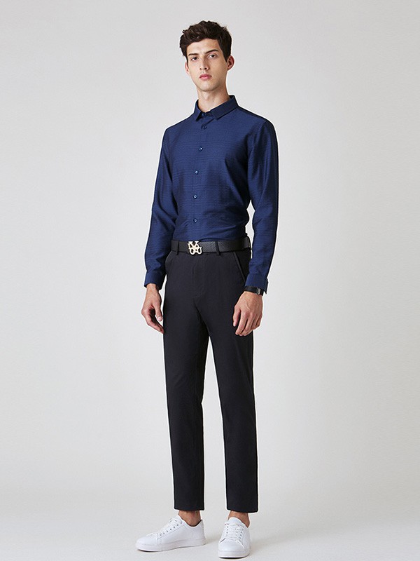 LOYOU2021秋冬季藏蓝色衬衫