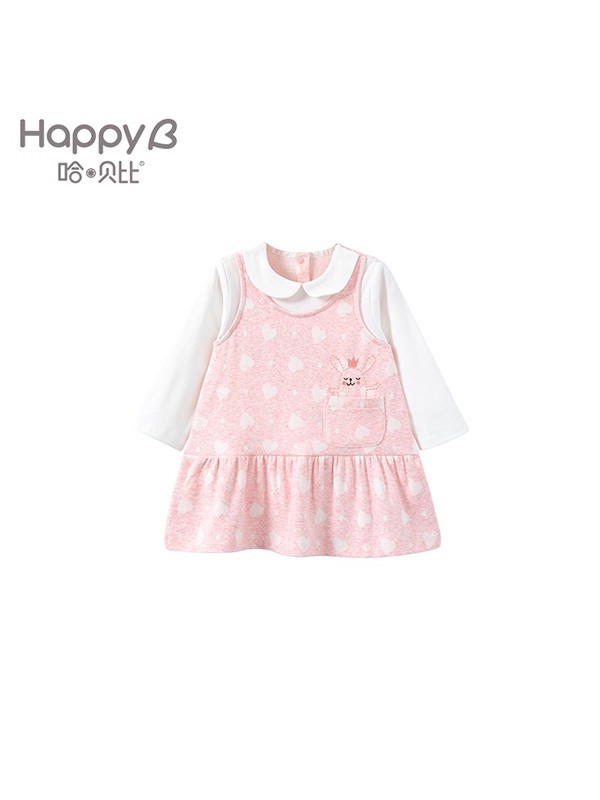 哈贝比童装2021秋冬季粉色连衣裙