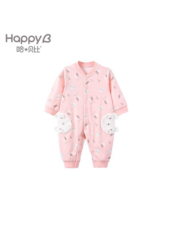 哈贝比2021秋冬季粉色连体衣