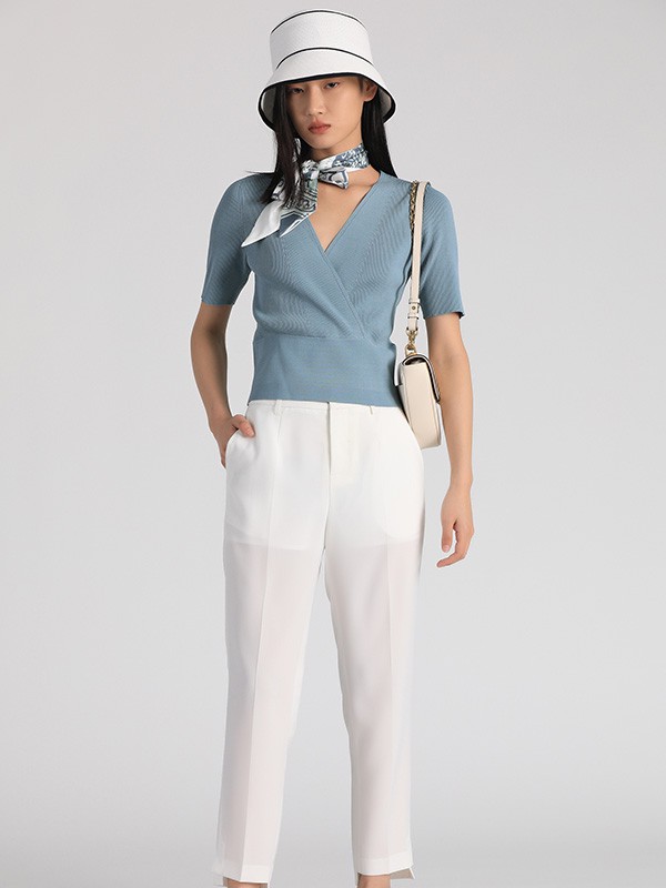 美诗缇2022春夏季白色长裤