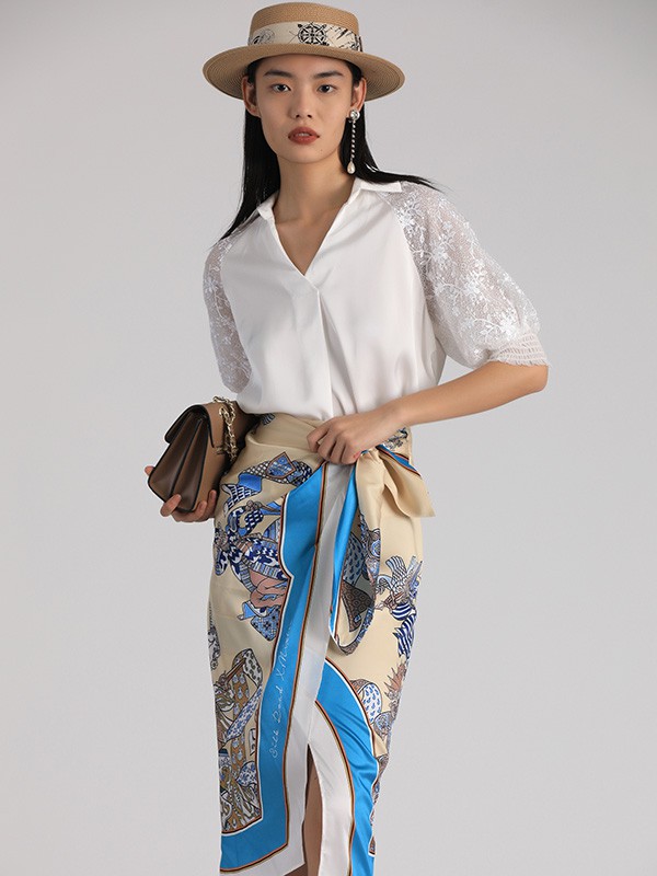 美诗缇2022春夏季米色包臀裙