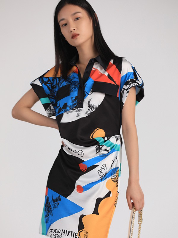 美诗缇2022春夏季黑色连衣裙