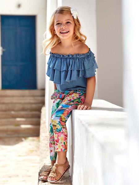 麦悠2022春夏季蓝色雪纺衫