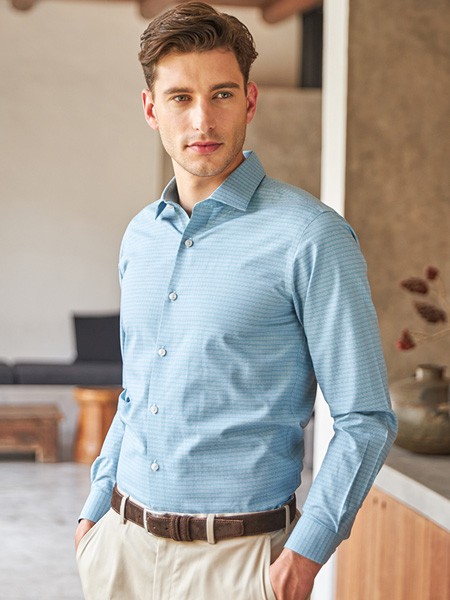 恺米切男装2022春夏季蓝色衬衫