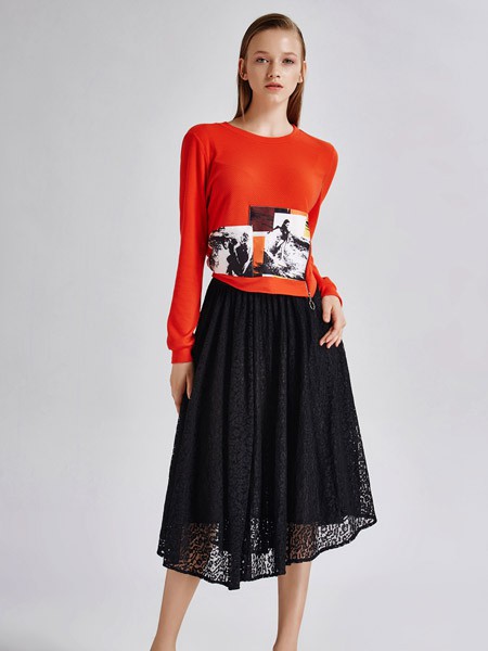 艾露伊女装2022春夏季橙色针织衫