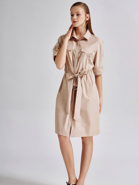 艾露伊女装2022春夏季卡其色衬衫裙