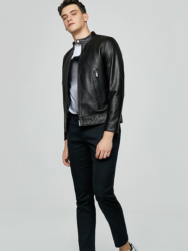 思莱德 休闲装2021秋冬季黑色皮衣