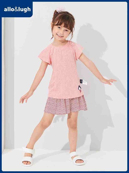 阿路和如 童装2022春夏季粉色T恤